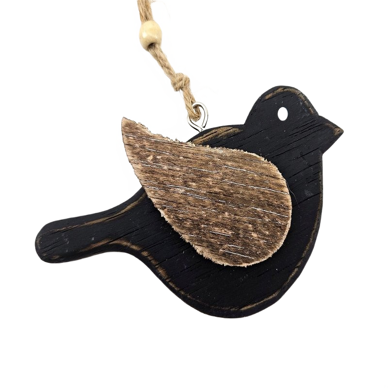 Vogel hanger van hout – naturel zwart – 12x7 cm