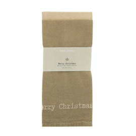 Festive Merry Xmas theedoek set van 2 – taupe - zand
