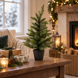 Kerstboom Real in zwarte pot 40x60 cm