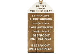 Houten tekstplank ‘Recept voor vriendschap’ naturel – 30 x 19 cm