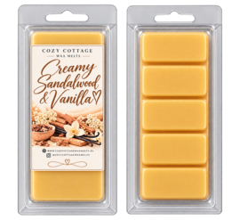 Creamy Sandalwood & Vanilla waxmelt 65 gram sojawas Cozy Cottage