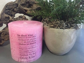 Rose   kaars met tekst In deze Klas