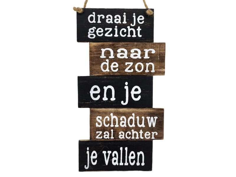 Houten tekstbord – Draai je gezicht naar de zon (35x18 cm)