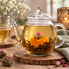 Theebloemen Creano set met glazen theepot mix theebloemen