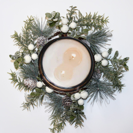 Candle Ring Flocked Snowballs & Spruce