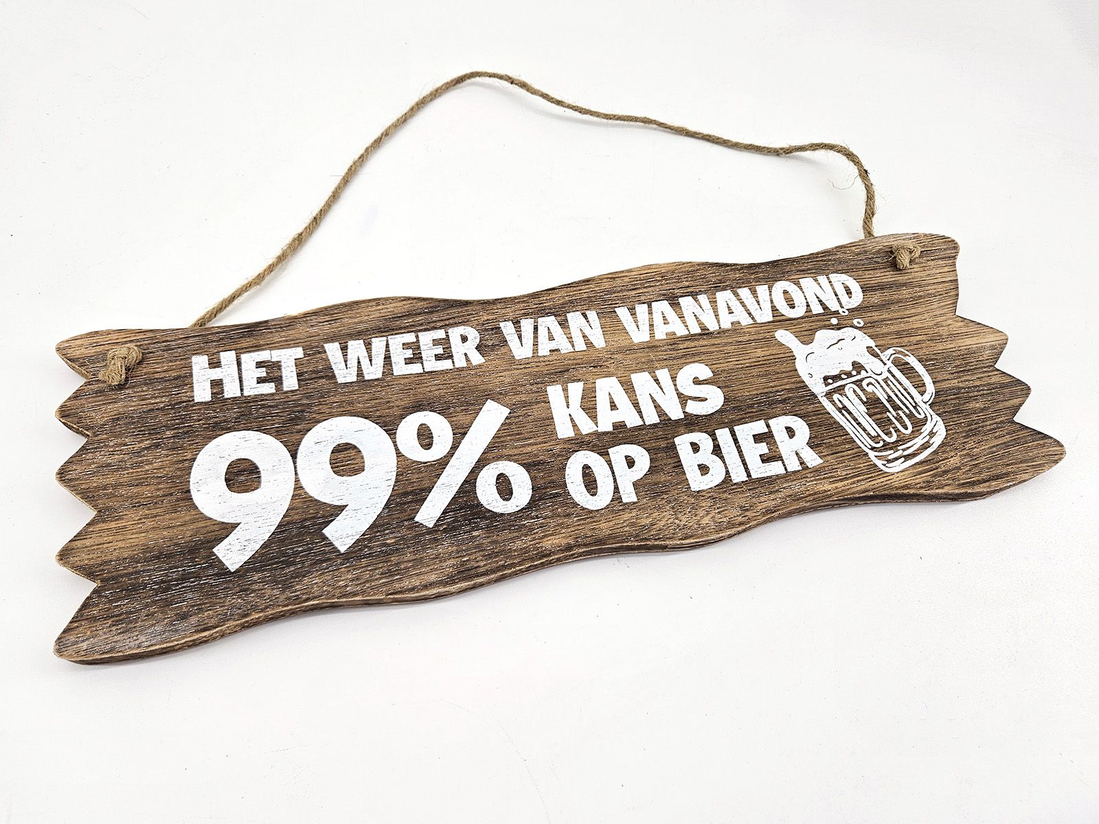 Tekstbord xl 45x14 cm met touw "Het weer vanavond"