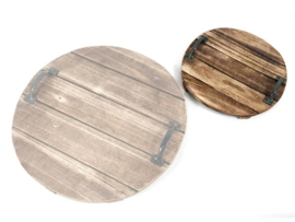 Rond houten dienblad 30 cm met metalen handgrepen – compact en stijlvol