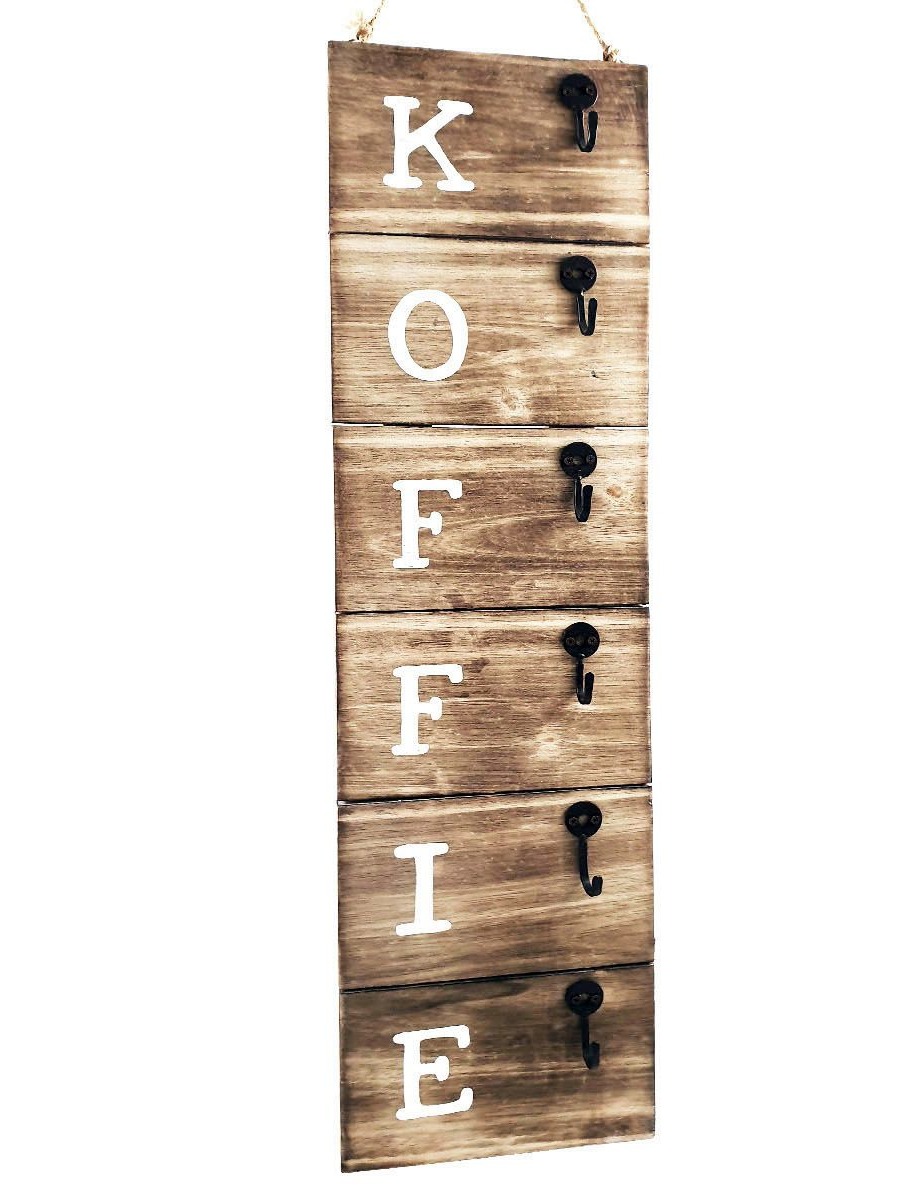 Mokkenrek "KOFFIE"  Natural Hout 72 cm