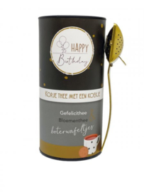 Happy Birthday Thee met een koekje en Theeleutlepel