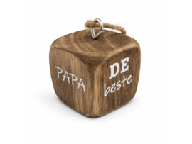 Dobbelsteen hanger ‘Papa de beste’ naturel – 4,5 cm
