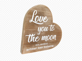 Houten Teksthart XL – Love You to the Moon (25 x 25 cm)
