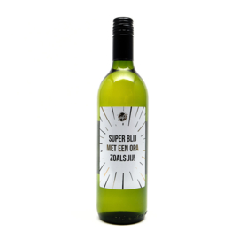 Fles Witte wijn Met tekst  'Super blij met een opa zoals jij!' Vin Blanc (voornamelijk Grenache blanc) – Vin de France