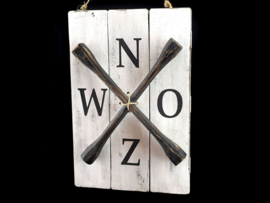 Houten bord  noord oost zuid west  naturel Antique white  40cm