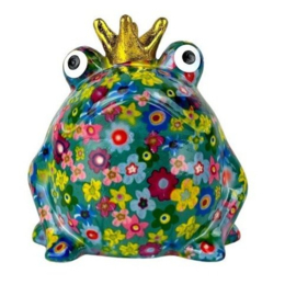 Pomme Pidou spaarpot Kikker Freddy groen met bloemenprint 13 x 12 x 14 cm