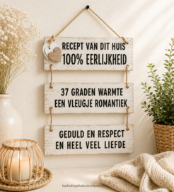 3-delig tekstbord ‘Recept van dit huis’ antique white – 40 x 30 cm