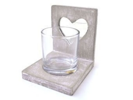 Waxinehouder hart spiegel + glas 10cm taup
