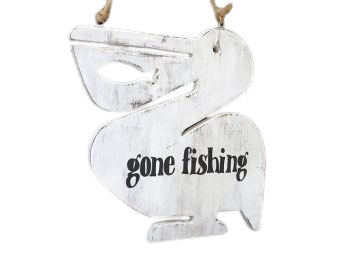 Pelikaan hangend gone fishing antique white 25cm