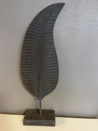  Ornament Blad-Veer op voet M antiek grijs Natuurlijke elegantie
