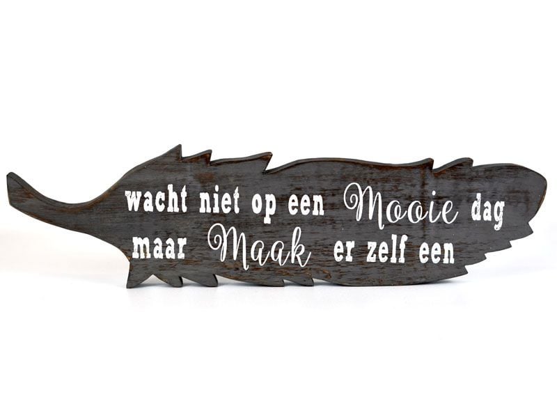 🍂 Houten veer met tekst – wacht niet op een mooie dag…