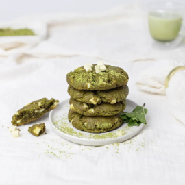 Bake Affair  biologische bakmix  Matcha Cookies met witte chocolade 