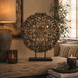 Ornament bloem op staander zwart goud 40 x 45 cm