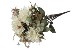 Real Touch Kunstbloem Boeket Dahlia Hortensia Hydrangea wit 55 cm