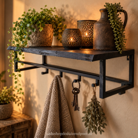Wandplank-rek  Teniy Zwart met 4 Haken – Home Society 80 cm