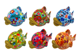 Pomme Pidou  - Spaarpot - Medium - Fish Kelly Blauw met bloemen