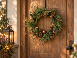 Real Touch krans Bel Betula Picea groen-60x60 cm