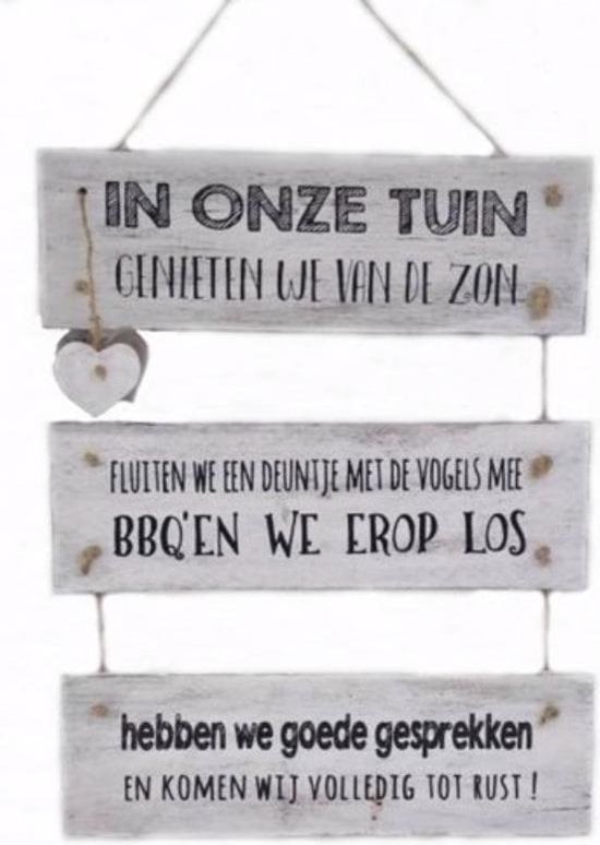 3 Delig Tekstbord "In onze tuin" 40x30cm antique white