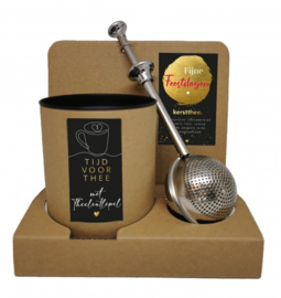 Fijne Feestdagen Cadeauset Feestdagen Theeleutlepel  en 50 gram Kerstthee