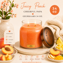 Juicy Peach geurkaars Cheerful Candle Papa Collectie 155 branduren
