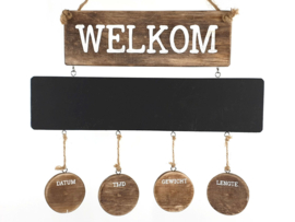 Geboorte hanger Welkom 30x34cm natural/black/wit