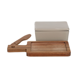 Botervloot met acaciahout plank en mesje - 20 x 10,5 x 7,5 cm JENS Living