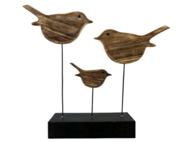 Decoratie 3 Vogels op Standaard– Hout & Metaal Naturel / Zwart