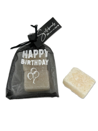 2 Amberblokjes in zakje met tekst "Happy Birthday"