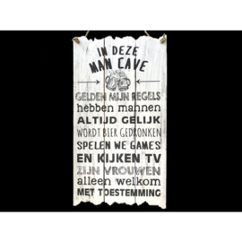 Tekstbord hout Man Cave  55x30 cm antique white