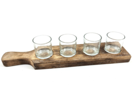 Houten plank met 4 waxine glaasjes  voor votive kaarsjes  naturel