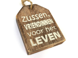 Houten Huisje hanger met tekst "zussen voor het leven " Naturel