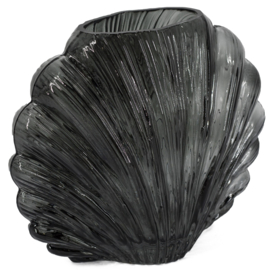 Glazen  vaas schelp antraciet 20x10x17cm