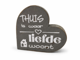 Teksthart ‘Thuis is waar liefde woont’ kei grijs – 15 x 15 cm