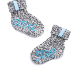 SOXS® Zachte Wollen Baby Sokjes Antislip – Grijs – Baby Blue label – Maat 19/28