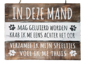 Houten tekstbord  in deze mand naturel white 22x30cm