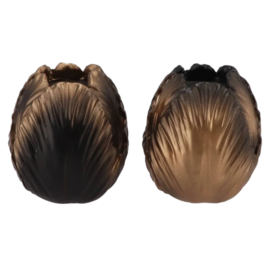 Vaas tulp Toulon zwart/goud 12 cm set 2 stuks
