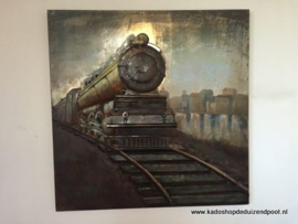 Gerecycled Metaal 3D Schilderij Trein