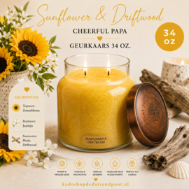 Sunflower & Driftwood geurkaars Cheerful Candle Papa Collectie 155 branduren