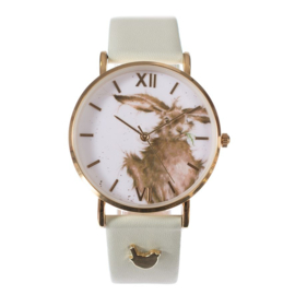 Wrendale Designs Horloge met leren band 'Hare Brained' (Haas)