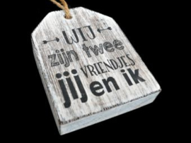 Houten Huisje hanger met tekst Wij zijn twee vriendjes