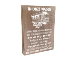 Tekstbord -Tekstblok  In onze wagen..  Naturel - Wit (25×18 cm)