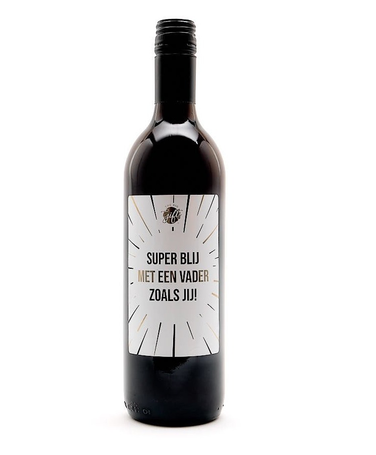 Fles rode wijn met tekst 'Super blij met een vader zoals jij' Merlot   0.75l